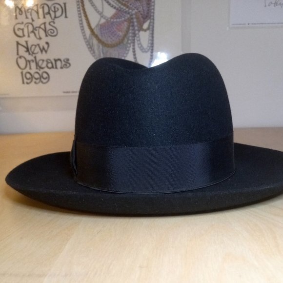 Selentino Fedora Hat black fur felt 7 1/4 - Picture 7 of 9